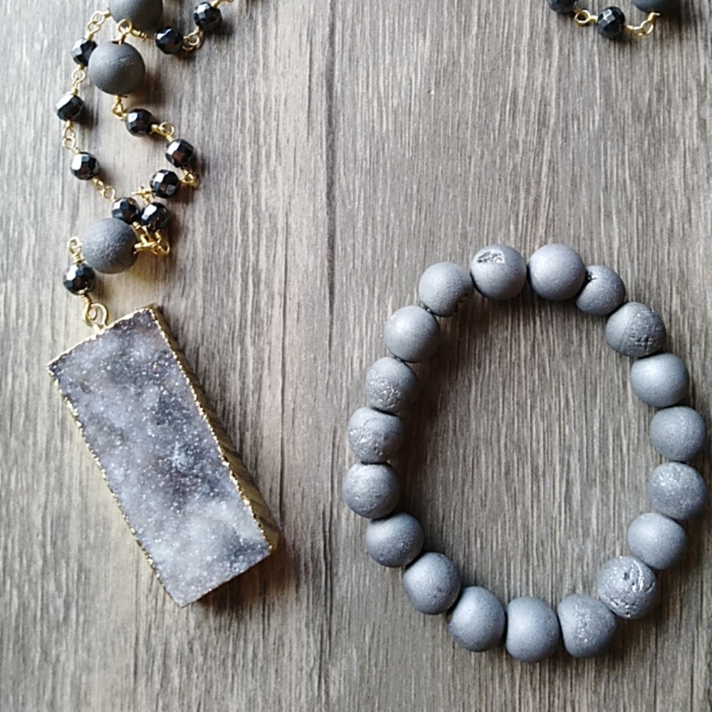 Natural Druzy crystal stretch Bracelet